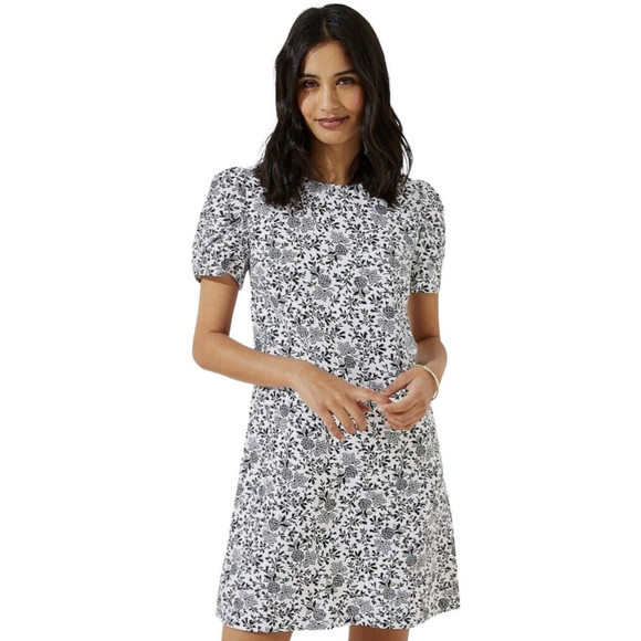 LOFT Dresses & Skirts - NWT Loft Women's FLORAL LINEN BLEND RUCHED SLEEVE SHIFT DRESS, Size 4